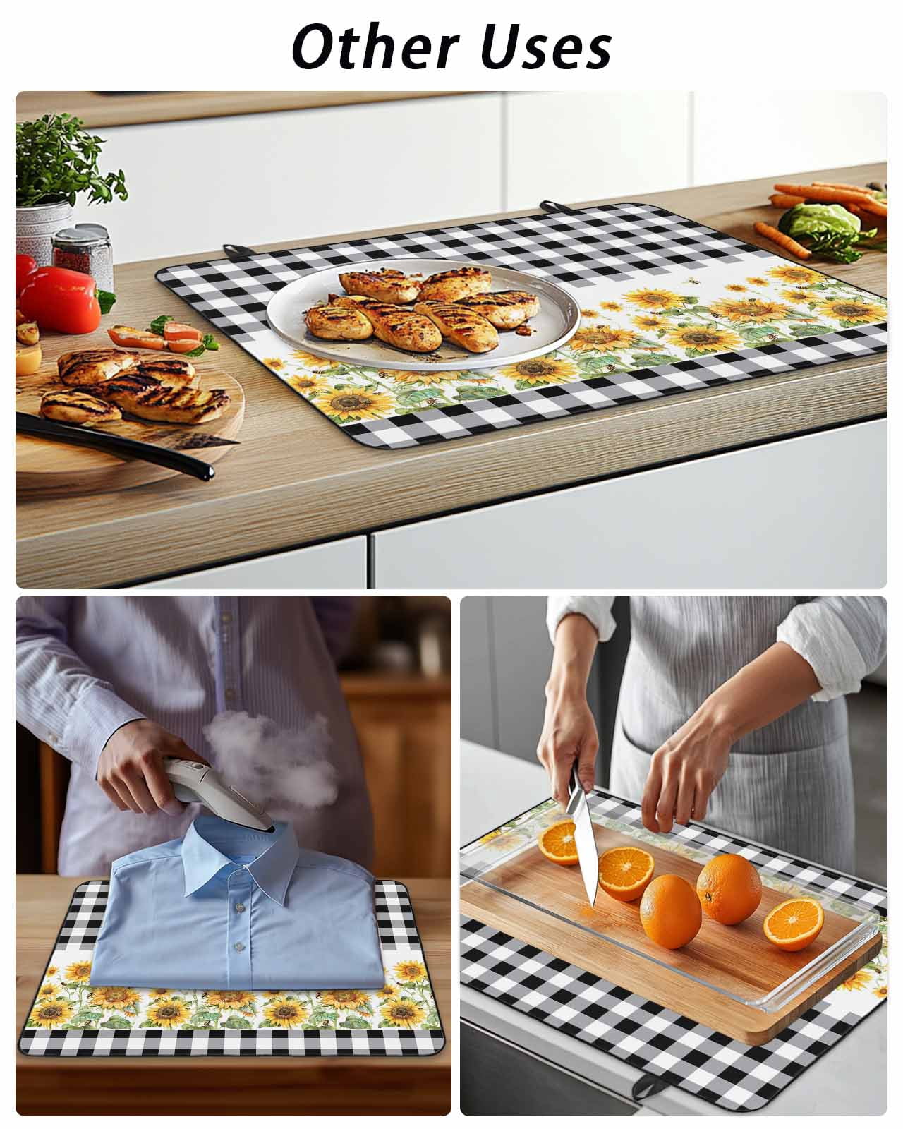 Stove Top Covers for Electric Stove, Sunflower Glass Stovetop Cover Protector, Black White Buffalo Plaid Check Country Bee Induction Cooktop Protector Oven Mat for Kitchen Countertop 24"x21"