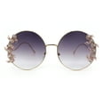 thumbnail image 4 of Fancy Rhinestone Floral Trim Round Circle Lens Wavy Arm Sunglasses Gold - Smoke, 4 of 8