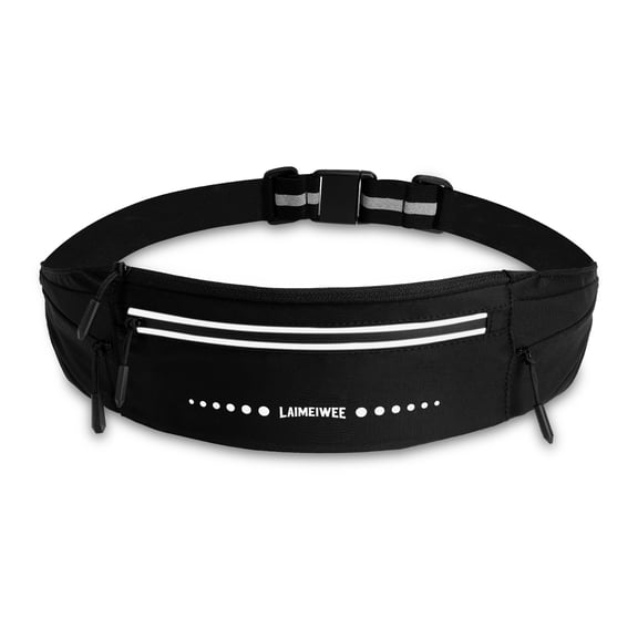 LAIMEIWEE Lightweight Running Belt,Water-Resistant Waist Pack for Women Men, 4-Zone Organization, Reflective strips Design for Marathon Training, Jogging, Hiking, Commuting(Black)