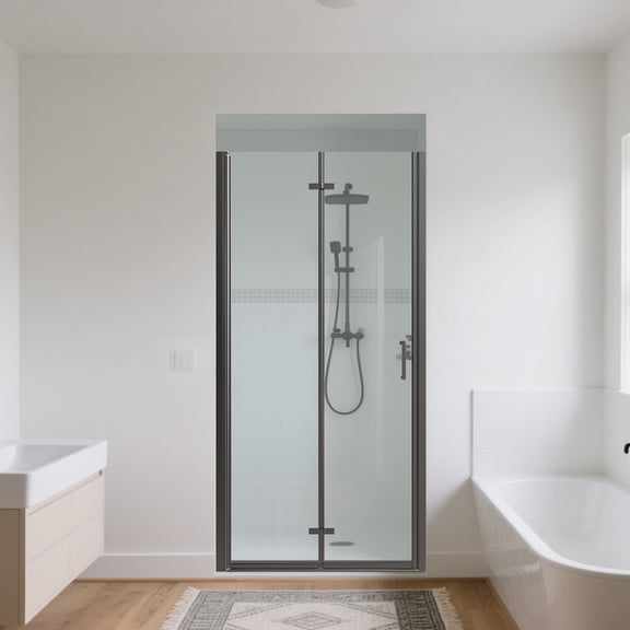 36-37.5" W x 72" H Frameless Folding Pivot Shower Door, 1/4" Tempered Glass, Matte Black