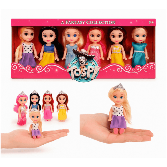 TOYSPIâ„¢ Princess Pocket Doll Set Mini Dress-Up Toy Portable Travel Play 6-Piece