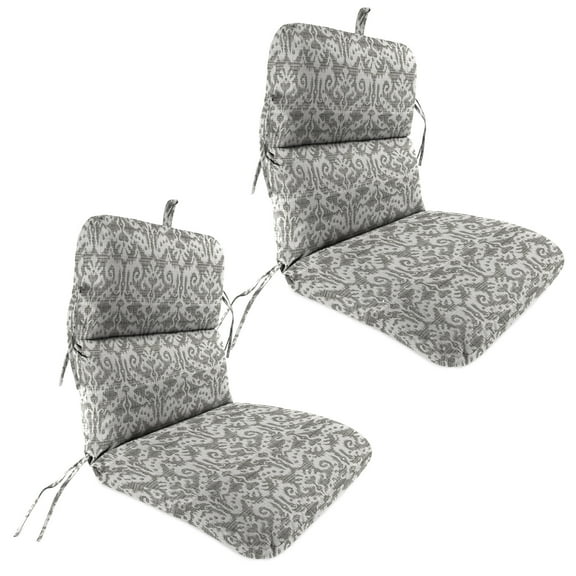 Jordan Manufacturing 45" x 22" Jeness Pewter Gray Damask Rectangular Outdoor Chair Cushion with Ties and Hanger Loop (2 Pack)