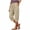 Beige, variant on Womens Solid Faux Linen Pleated Front Capri Harem Pants Hidden Side Inset Pockets Full Elastic High Waist Lightweight Breathable Crinkle Woven Fabric Loose Cropped Casual Trousers
