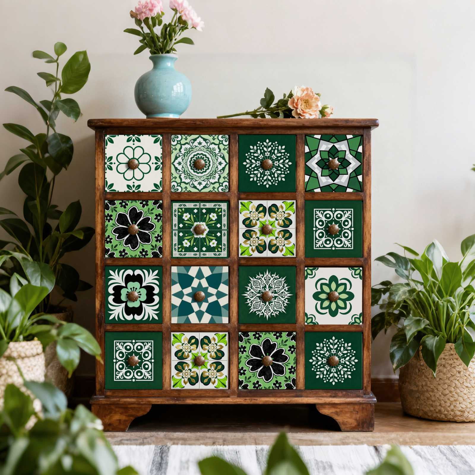 24PCS Mediterranean Style Peel and Stick Wall Tile Decals - 6"x6" Vintage Waterproof Vinyl Moroccan Bohemian Stickers for Kitchen Backsplash, Bathroom, Stair Riser Decor