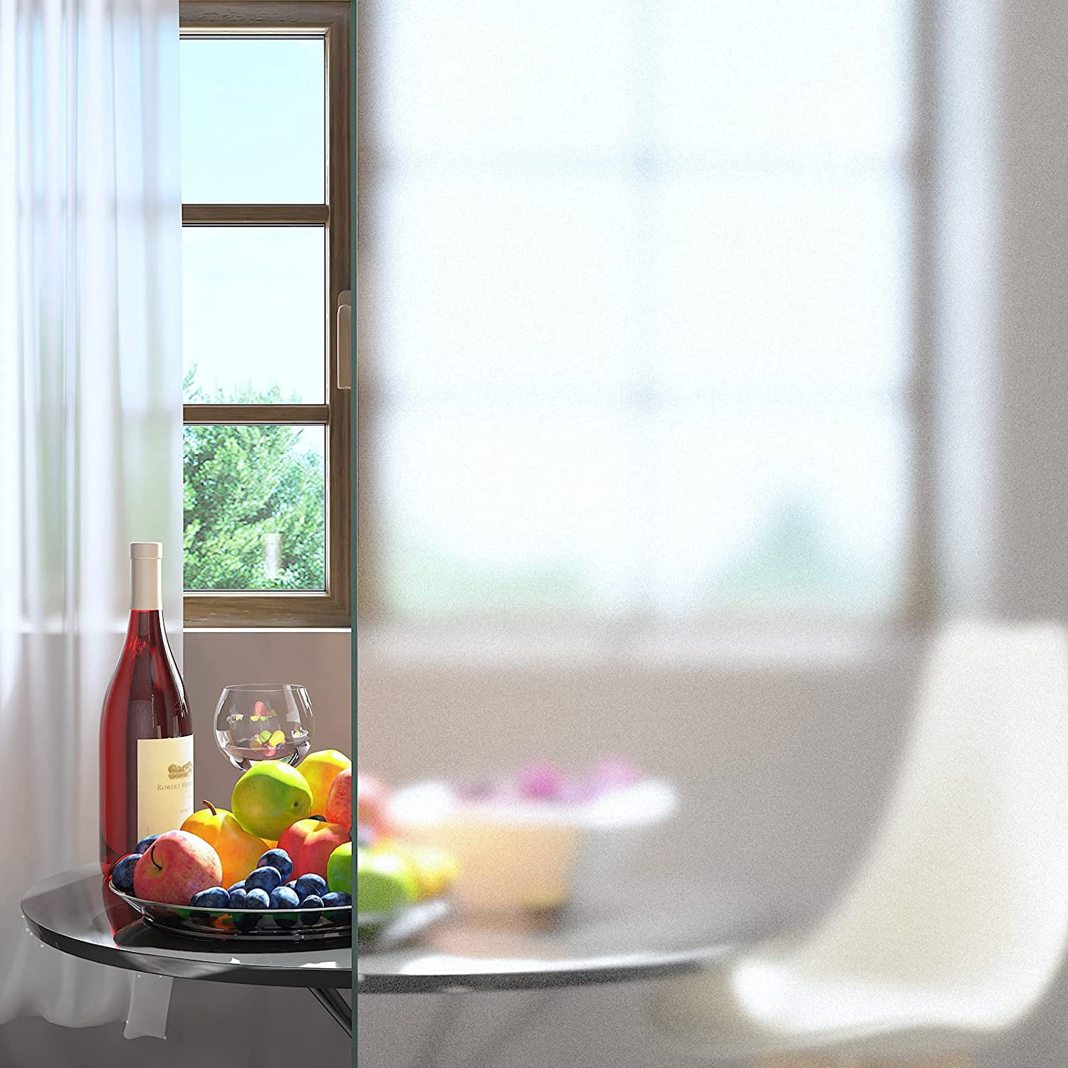 VEELIKE Frosted Window Privacy Film 15.7''x354'' Blackout Static Cling Removable Window Film Adhesive Bathroom Shower Window Stickers Sun Blocking Anti UV Glass Film for Home Sliding Door  Matte White