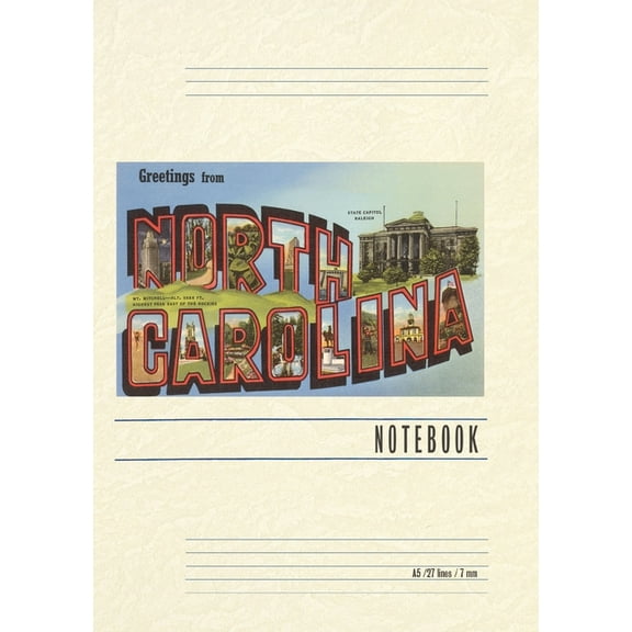 Vintage Lined Notebook Greetings from North Carolina, (Paperback)