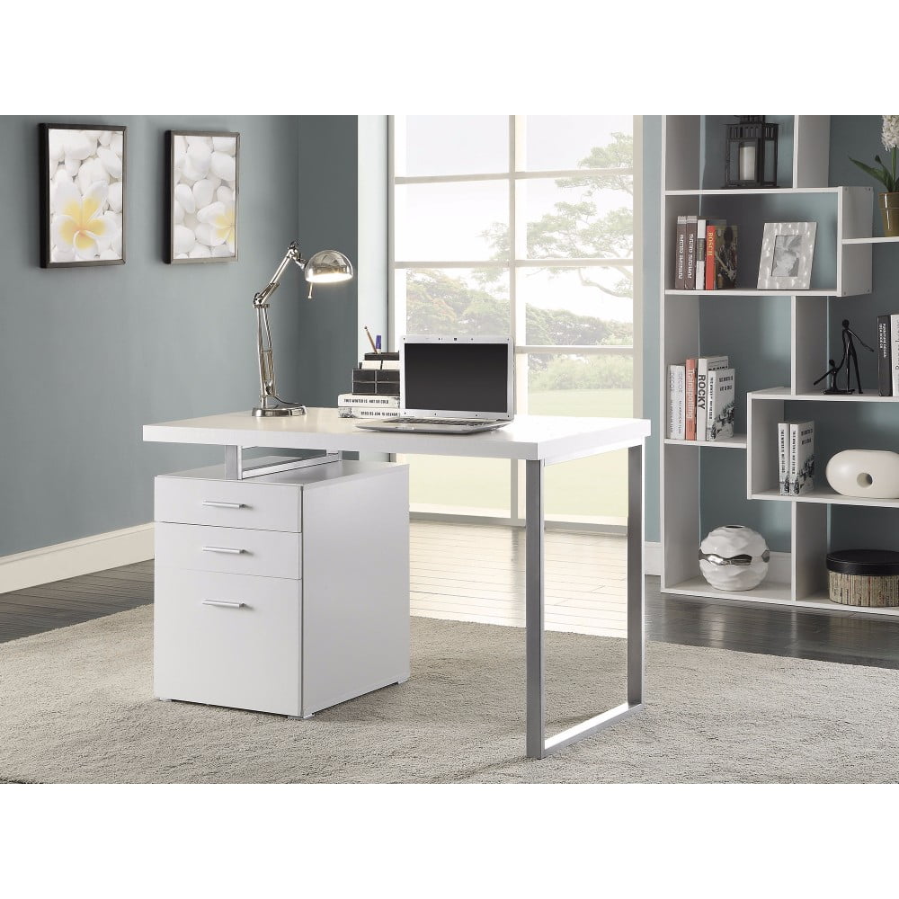 Superb White Office Desk with Reversible SetUp