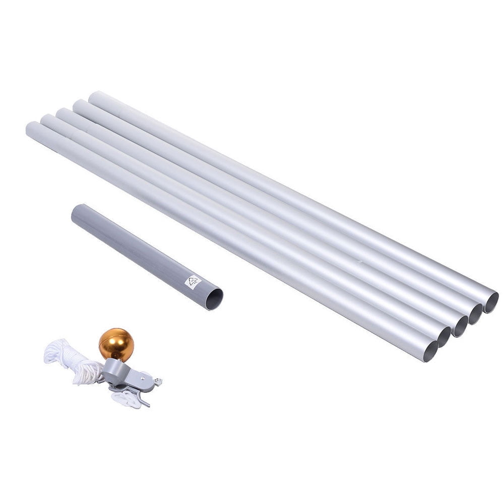 20FT/25FT Sectional Flag Pole Heavy Duty Aluminum Flagpole Halyard Golden Ball Kit with 2 USA Flags Set