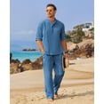 thumbnail image 4 of COOFANDY Men's 2 Pieces Cotton Linen Set Long Sleeve Henley Shirts Casual Beach Pants With Pockets Summer Yoga Outfits, 4 of 6