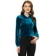 thumbnail image 1 of Blusa de manga larga con bolsillo delantero y cuello de punta para mujer, camisa de terciopelo de trabajo con botones Azul real L, 1 of 5
