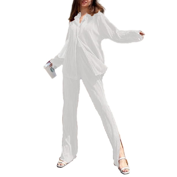 Txlixc Traje de pijama para mujeres, chaqueta de manga larga con solapa + pantalones Txlixc moda