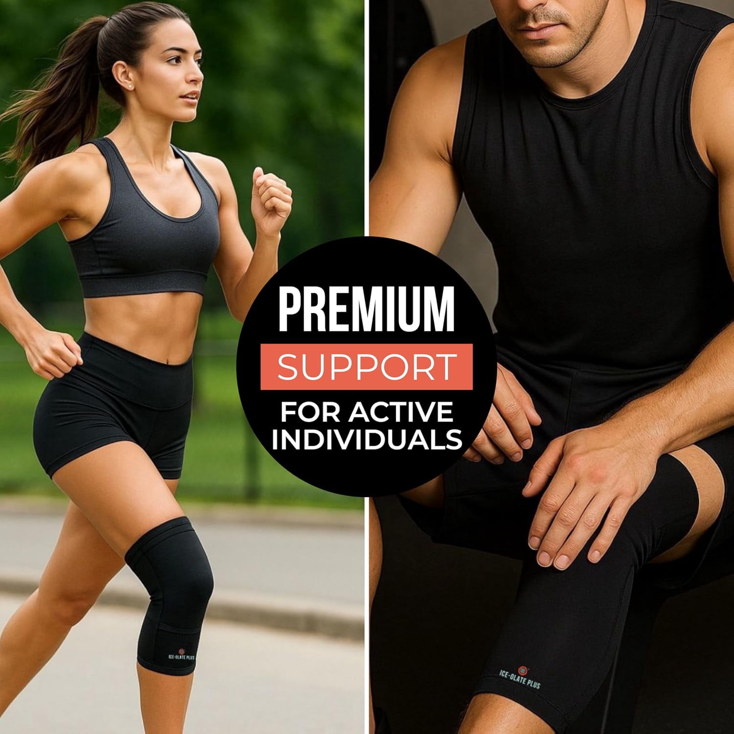 Knee Support Brace with Reusable Hot & Cold Gel Pack, Adjustable Compression Knee Wrap for Workouts, Daily Activities and Post-Workout Comfort - ICE-OLATE PLUS - XL