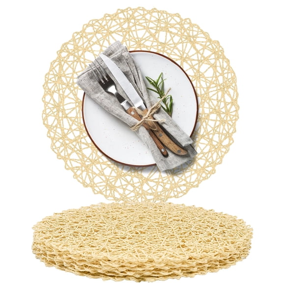 Miaocao 15in Paper Braided Round Placemats Set of 12 Natural Non-Slip Heat Resistant Table Mats for Dining Tables Woven Indoor & Outdoor Place mats