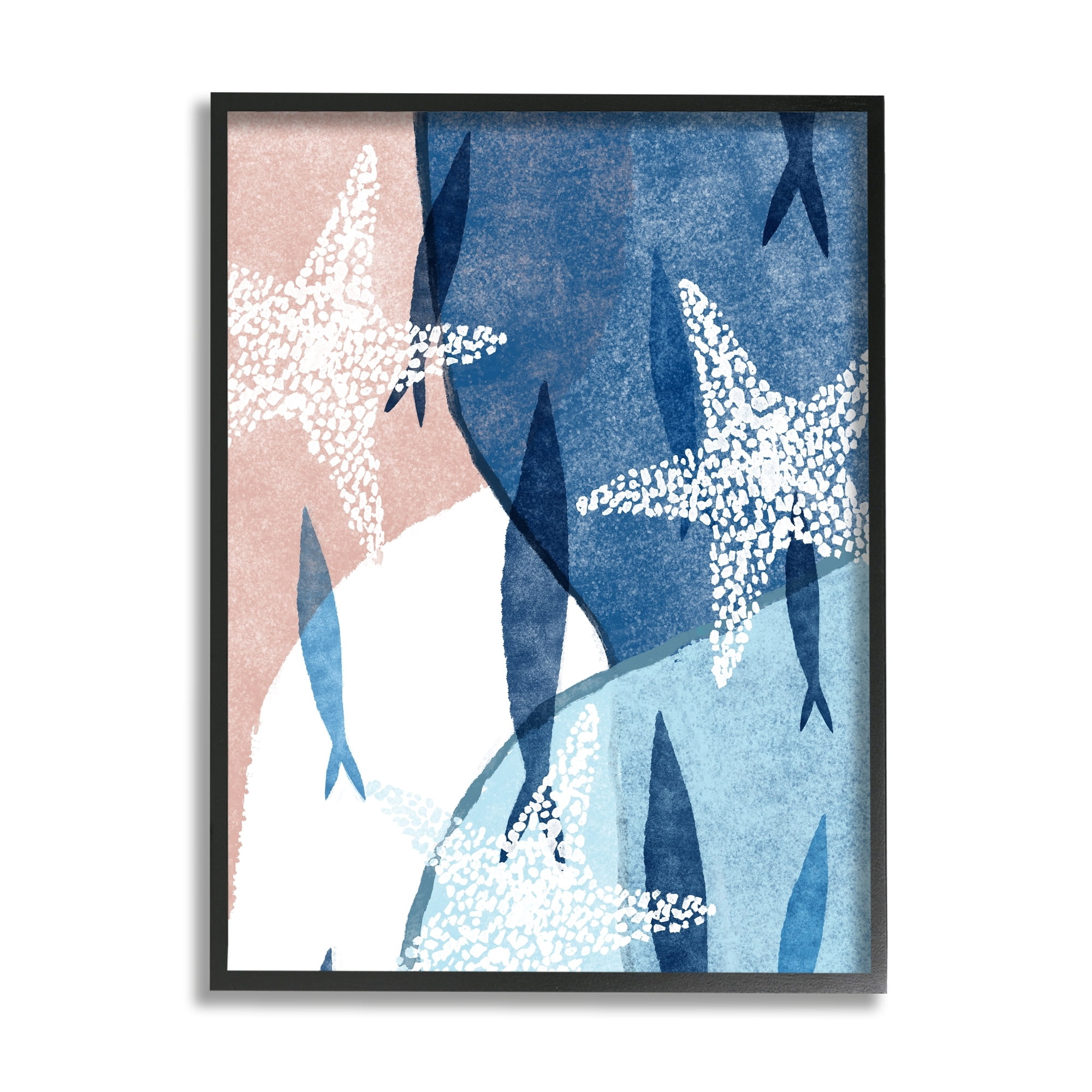 Stupell Industries Abstract Fish Swimming Speckled Starfish Blocked Design Painting Black Framed Art Print Wall Art, Design by Ziwei Li