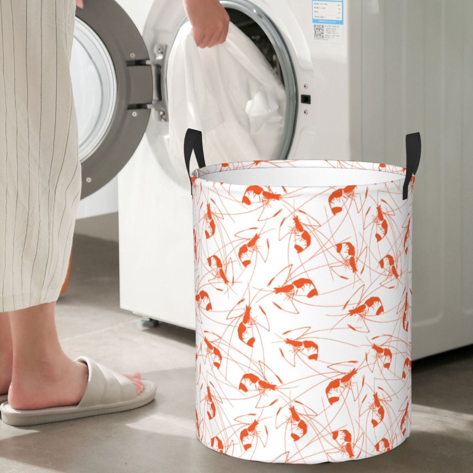 Large Laundry Basket with Handles - Shrimp No.9031 Kids Baby Dirty Clothes Laundry Hamper for Bedroom Aesthetic