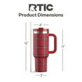thumbnail image 3 of RTIC 40 oz Ceramic Lined Road Trip Tumbler, Leak-Resistant Straw Lid, Christmas, Holiday, Red Plaid, 3 of 8