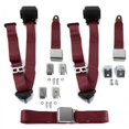thumbnail image 1 of Ford Bronco 1966-1977 Airplane 3 Point Burgandy Retractable Bench Seat Belt Kit with Bracketry - 3 Belts, 1 of 1