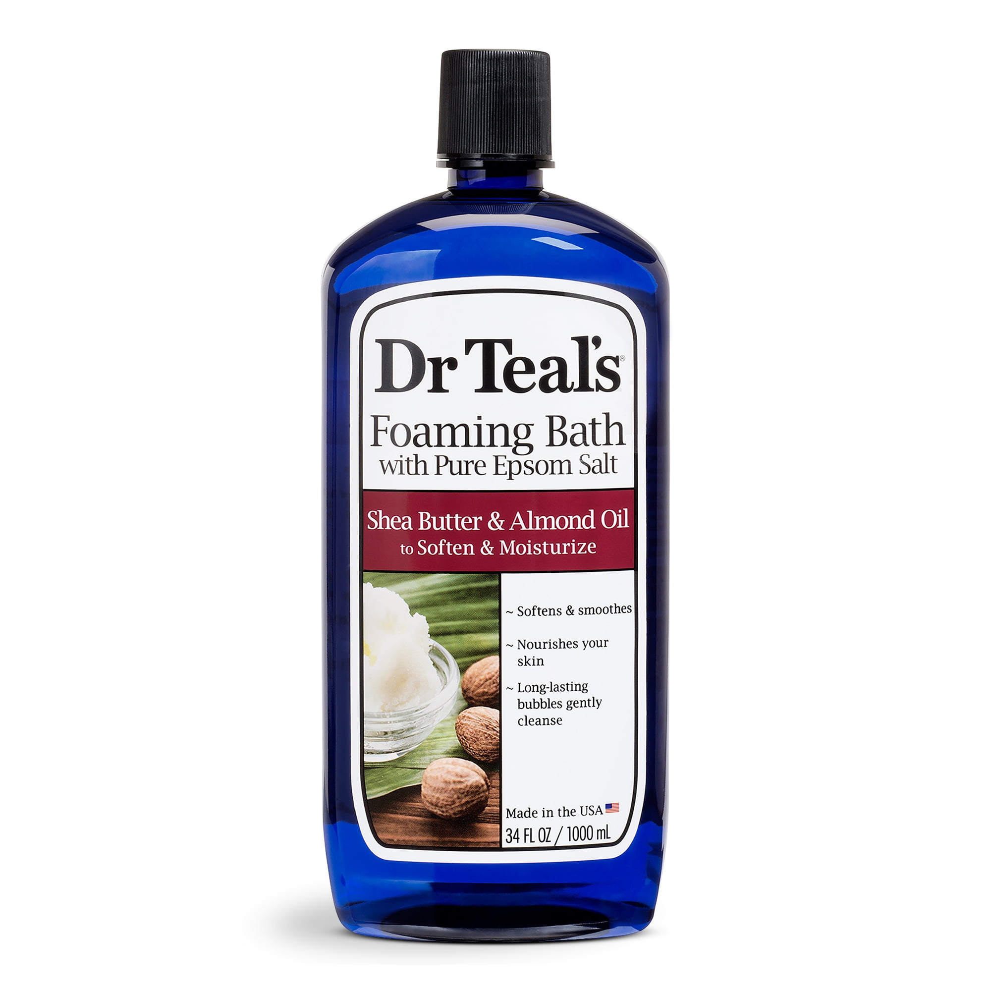 Dr Teal's Foaming Bath with Pure Epsom Salt,  Soften & Moisturize with Shea Butter & Almond Oil, 34 fl oz.