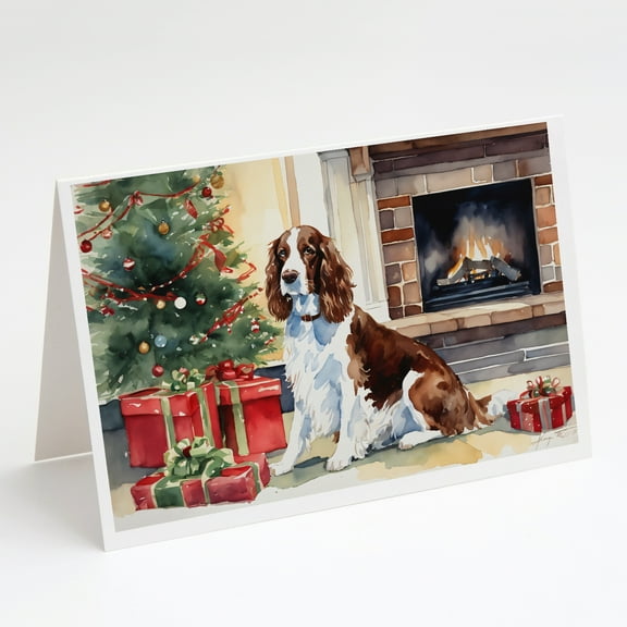 Welsh Springer Spaniel Cozy Christmas Greeting Cards Pack of 8 7 in x 5 in