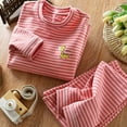 thumbnail image 2 of Girls Pajamas Kids Cartoon Printed Striped Long Sleeve Shirt Tops And Pants Cute Velvet Sleepwear Pajama Set Size 11-12 Y, 2 of 7