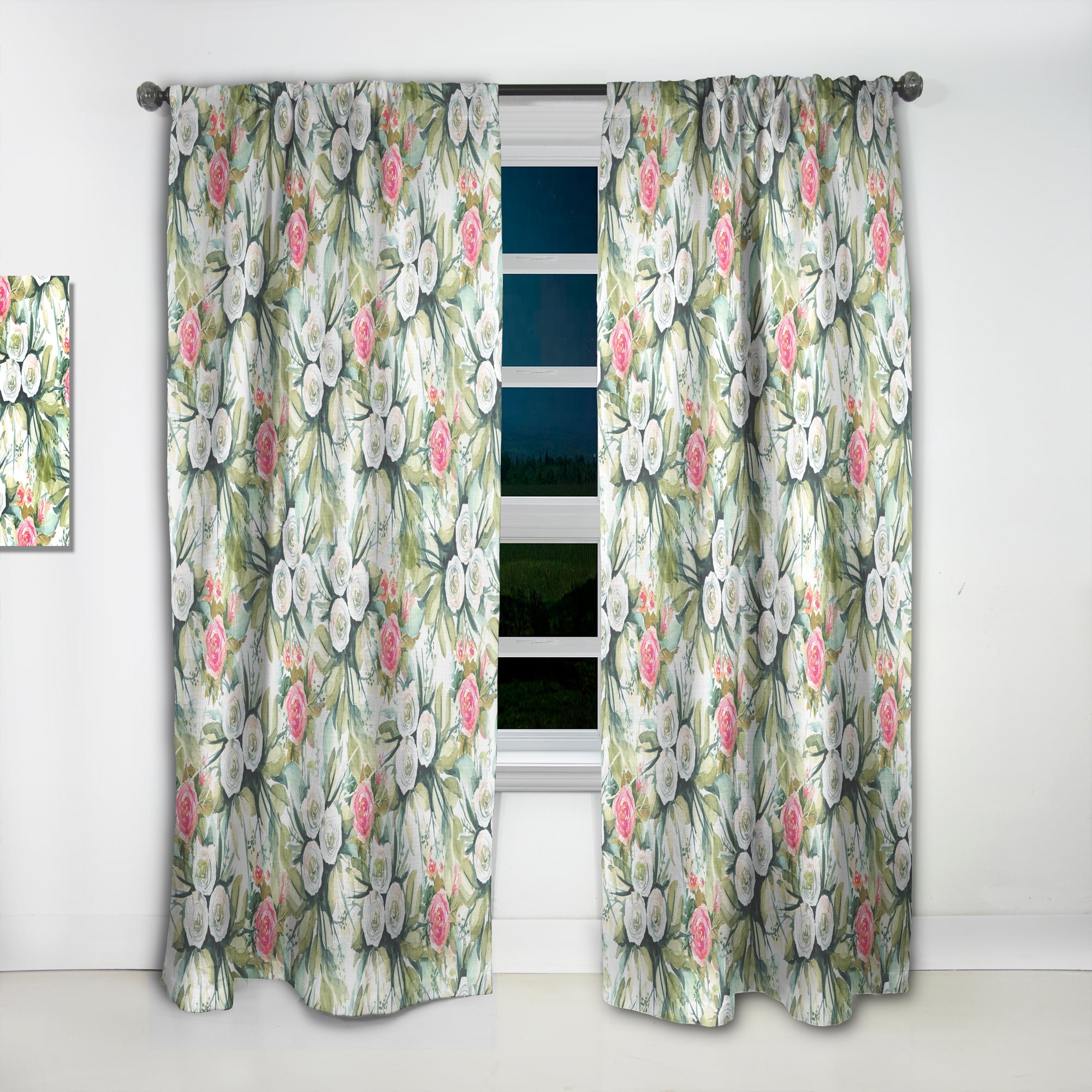 Designart 'Flowers With Green Leaves V' Floral Curtain Panel