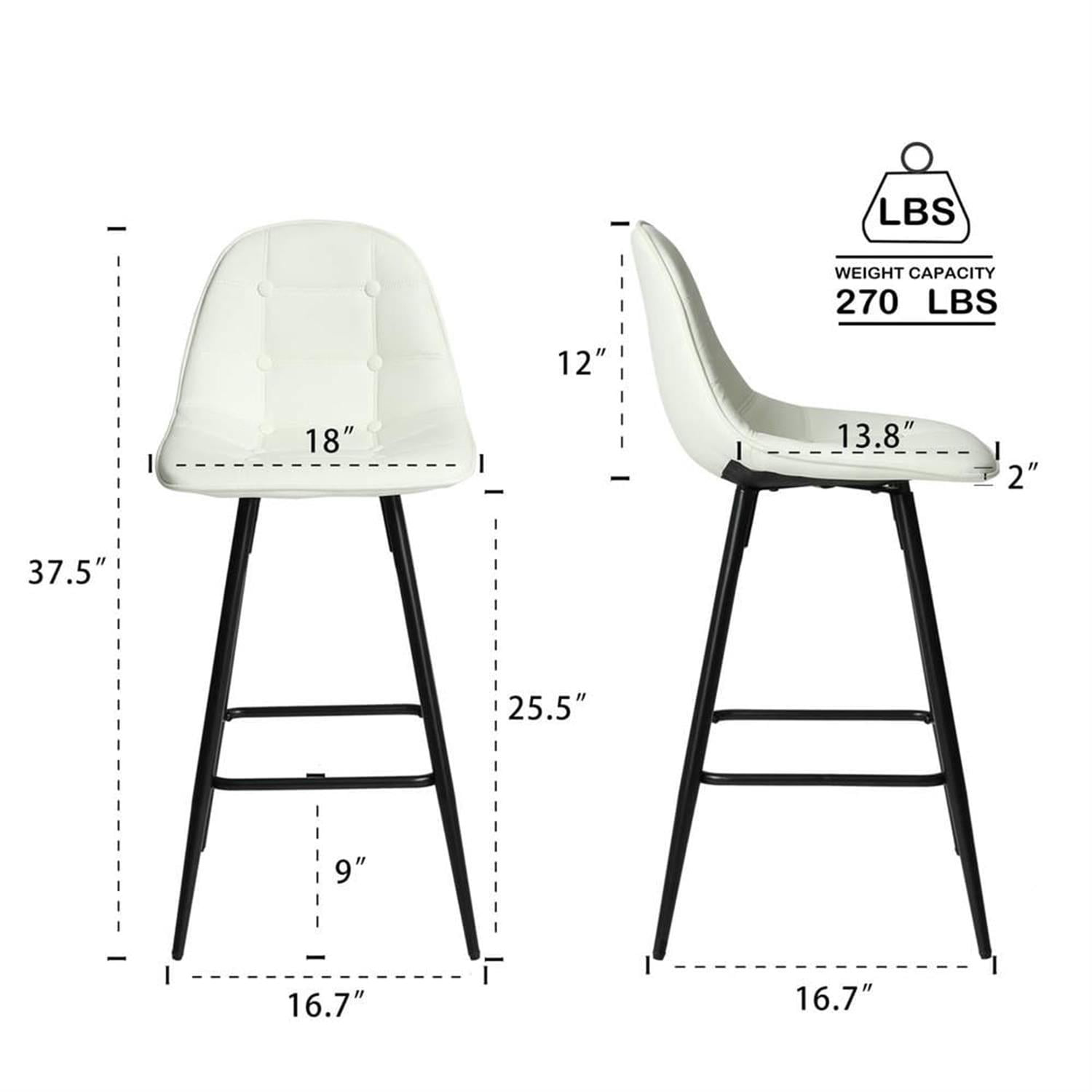 Demi Bonn 37" Counter Height Bar Stools Set of 2, Modern Barstools with Back, Kitchen Island Countertop Chairs for Dining Room, White