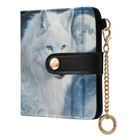 Qxltty Cool White Wolf Ladies Wallet Rfid Slim Thin Compact Credit Card Women Wallet Zipper Coin Pocket and ID Window for Female Gifts