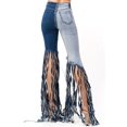 thumbnail image 3 of Purple Candy Womens Juniors Two-Tone Denim High Rise Ripped Fringe Flare Jeans (Small, Dark Blue), 3 of 4