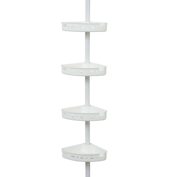 Zenna Home Tension Pole Shower Caddy, 4 Shelves, White
