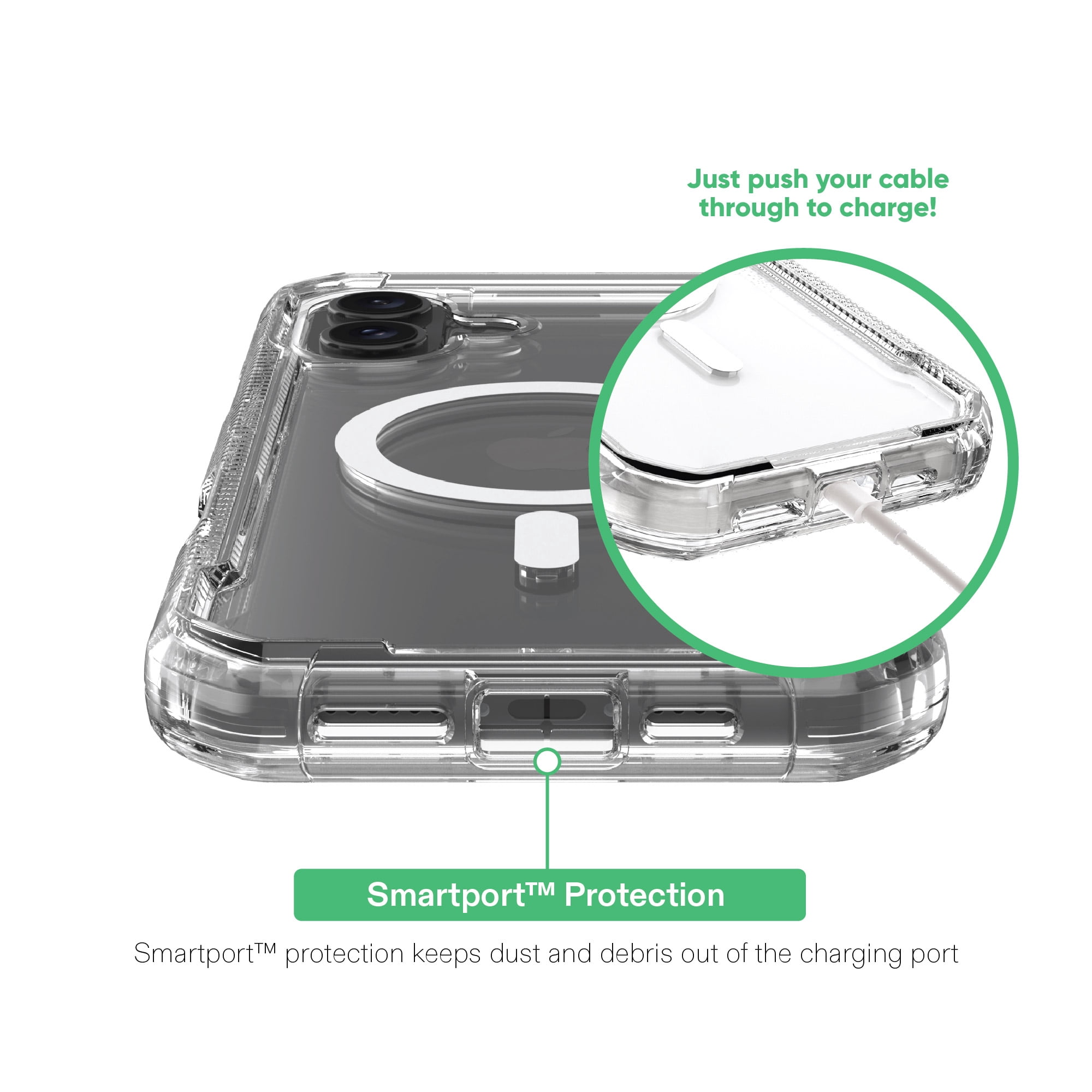 onn MagSafe Compatible Rugged Phone Case for iPhone 16 - Clear