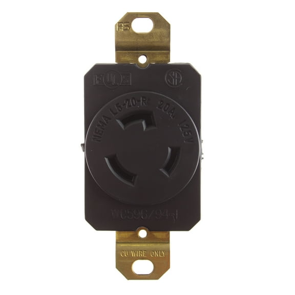 Pass & Seymour Legrand L520-R Locking Receptacle 20A 2P 3W 125V, Black