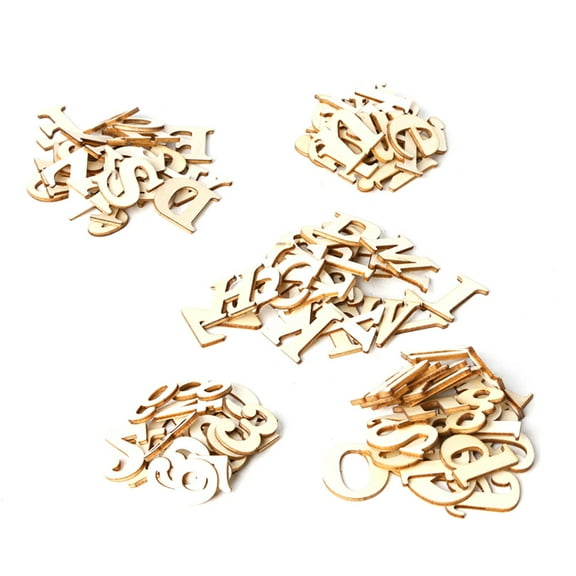 Alphabet Letters and Numbers Decor Set with Self-Adhesive Wooden Pieces for DIY Crafts Assorted