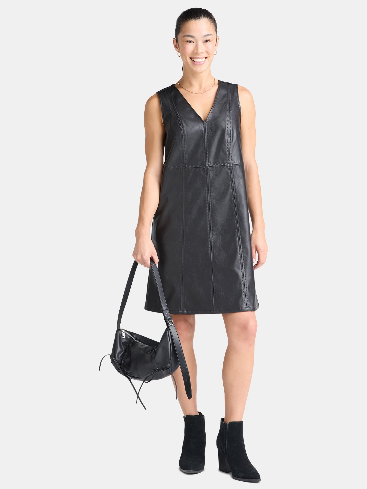 Time and Tru Women's Faux Leather Mini Shift Dress, XS-XXXL