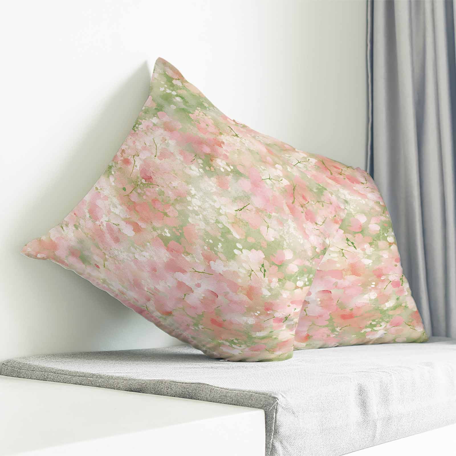 Throw Pillow Covers 26x26 Inch, Pink Green Flower Decorative Pillow Cases for Couch Sofa Bed, Watercolor Summer Botanical Cotton Linen Square Home Decor Pillowcases with Hidden Zipper