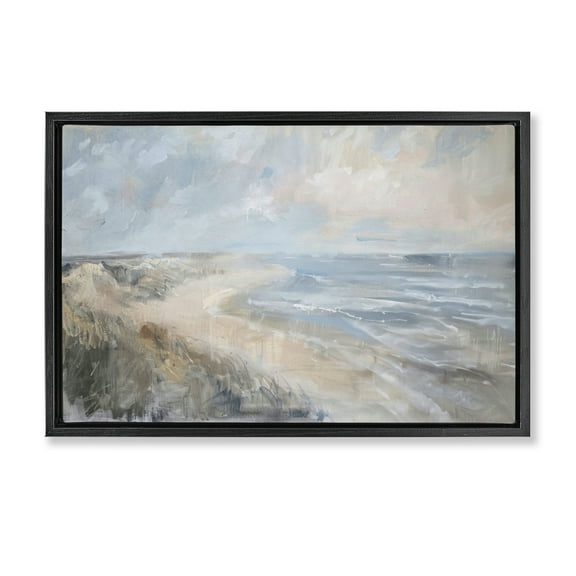 Stupell Industries Faded Summer Beach Nautical & Beach Painting Black Floater Framed Canvas Art Print Wall Art, 25 x 17