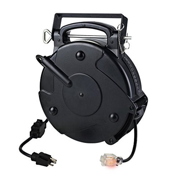 Alert Stamping 8645TFI Heavy Duty 12/3 45 Foot 20 Amp Single Tap Industrial Retractable Extension Cord Reel