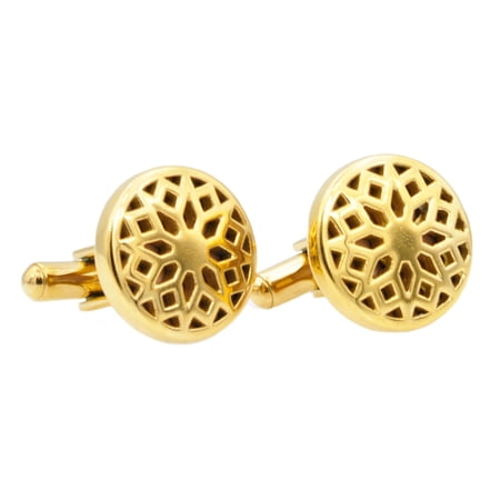 Arista Men's Flower Cuff Links in Round Yellow Gold Plated Stainless Steel