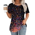 thumbnail image 2 of Tnhcen Chemises Décontractées à Manches Courtes et Col Rond pour Femmes - Blouse Plissée à Imprimé Floral avec Extensibilité Douce Coupe Régulière pour Usage Quotidien et Voyage P-2TG, 2 of 6