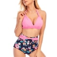 thumbnail image 3 of Sexy Dance Women's Pink Bikini Set High Waisted Floral Print Swimsuit Halter Push Up Padded Bathing Suit, 3 of 4