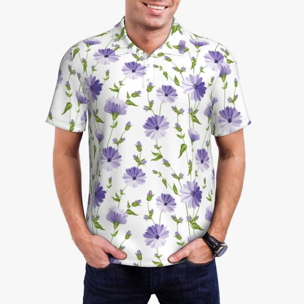 Fotbe Purple Chicory Camiseta Polo de Golf para Hombre con Estampado – Camisa Deportiva Transpirable con Cuello Abotonado-4X-Large