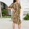 thumbnail image 4 of Women's Animal Print High-Low Dress with Short Sleeves and V-Neckline Flowy Silhouette- X Large, Brown, 4 of 7
