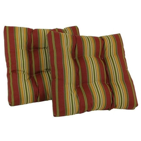 

19 in. Squared Patterned Spun Polyester Tufted Dining Chair Cushions Kingsley Stripe Ruby - Set of 2