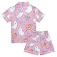thumbnail image 2 of FORMRS Kids Short Sleeve Top and Pants Pajama Set Unisex Satin 2-Piece Sleepwear, Sizes 5-6Y, Purple Halloween, 2 of 8