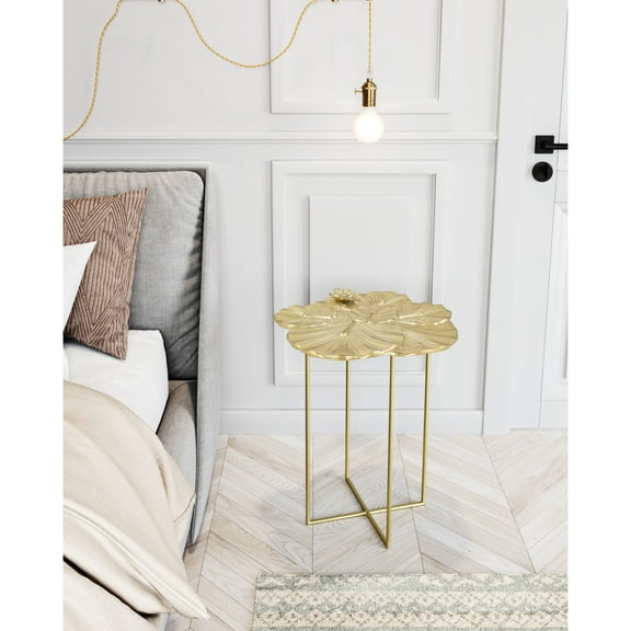 Lotus Side Table Gold End Table, Glam Style, Support up to 35 lb, Iron, Indoor Living