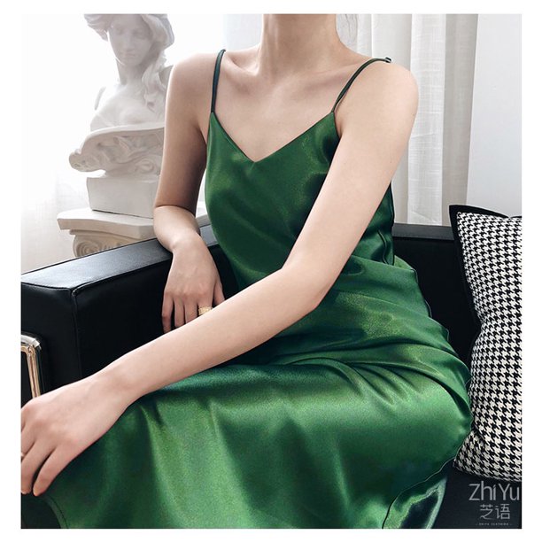 Summer Dresses Women 2022 Satin Silk Black Dress Solid Pajamas Lace Long Skirt Plus Size Girl Casual DressesXXL 60-65KG Gao Jinjia LED