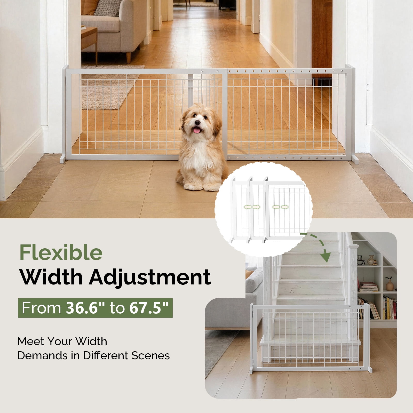 UBesGoo White Metal Pet Gate, No-Drill Adjustable Folding Design for Indoor Safety Barrier