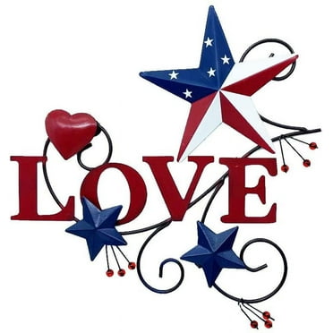 Metal Hearts and Americana Stars with Love - July 4th Patriotic Indoor Outdoor Decor