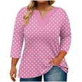 thumbnail image 2 of Jjayotai Womens Plus Size Tops, Casual 3/4 Sleeve V Neck T Shirt, Loose Fit Tunic Blouse, Bohemian Clothes for Women Pink^XXXL, 2 of 5