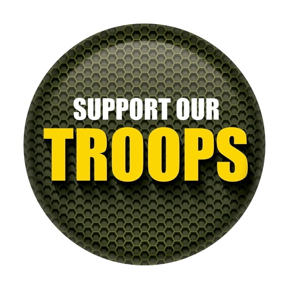 Beistle BT079 2 in. Support Our Troops Button, Green