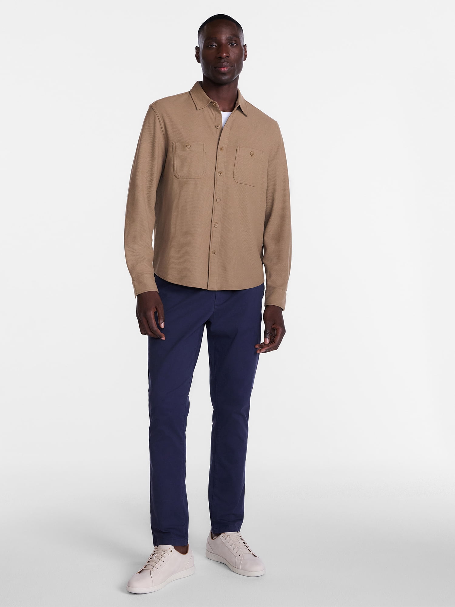 George Men's Waffle Knit Shirt with Long Sleeves, Sizes S-5XB